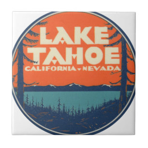 Lake Tahoe Vintage-Reiseaufkleber-Design Fliese