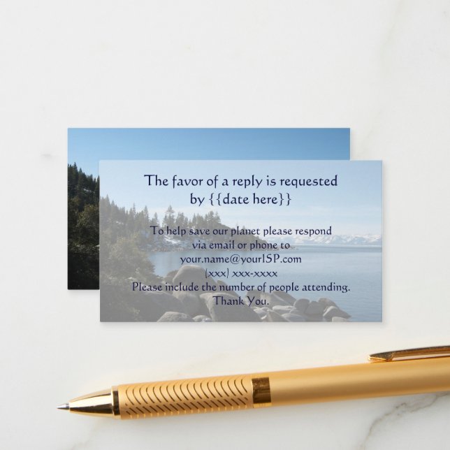 Lake Tahoe Wedding Response Card Begleitkarte (Vorderseite/Rückseite Beispiel)