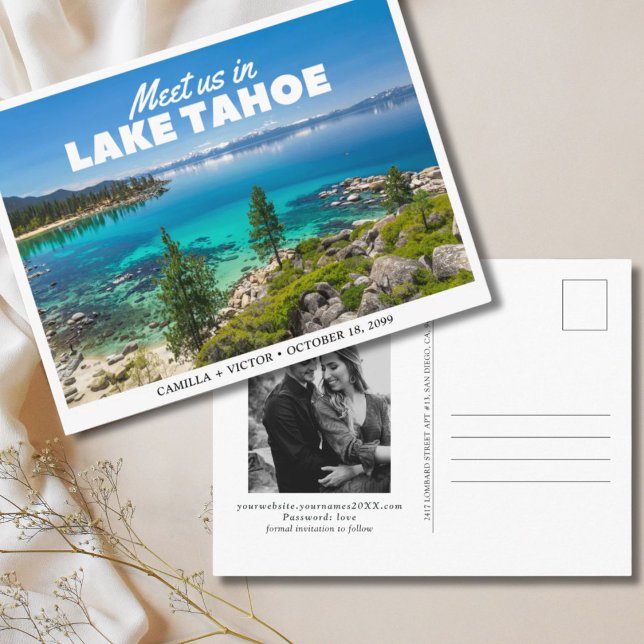Lake Tahoe Wedding Save the Date Postcard Postkarte (Lake Tahoe Wedding South Lake Sand Harbor)