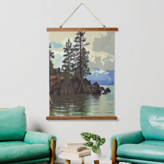 Lake Tahoe Wood Topped Wall Tapestry Wandteppich Mit Holzrahmen