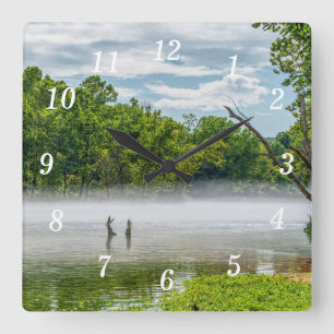 Lake Taneycomo Summer Fog Wall Clock Quadratische Wanduhr
