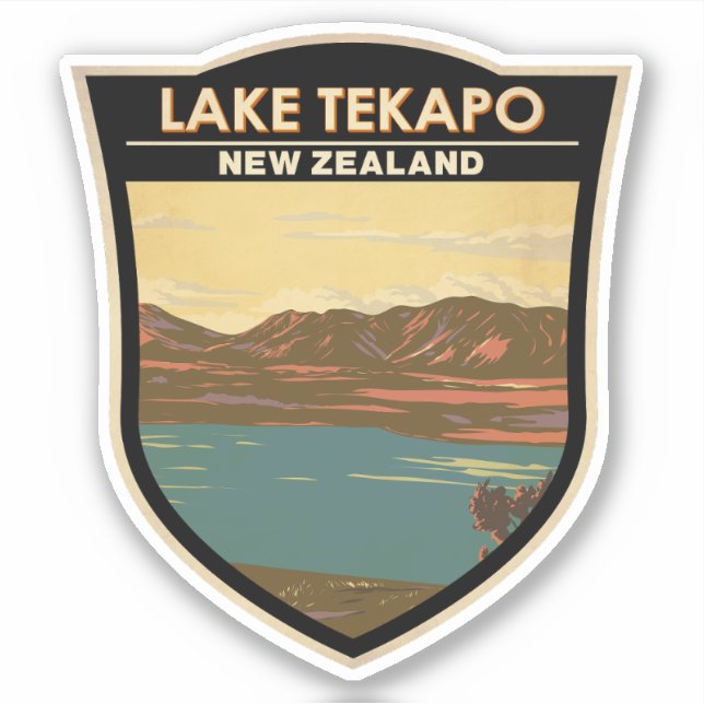 Lake Tekapi New Zealand Vintager Rundgang Kunstgie Aufkleber (Vorderseite)