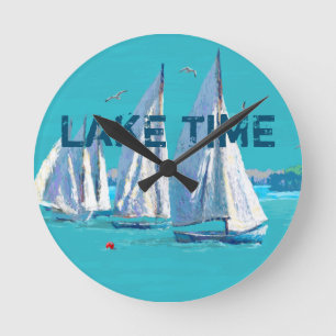 Lake Time Sailboote   Runde Wanduhr
