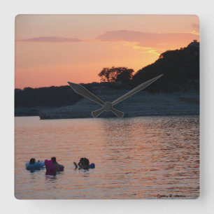 Lake Travis Sunset Clock Quadratische Wanduhr