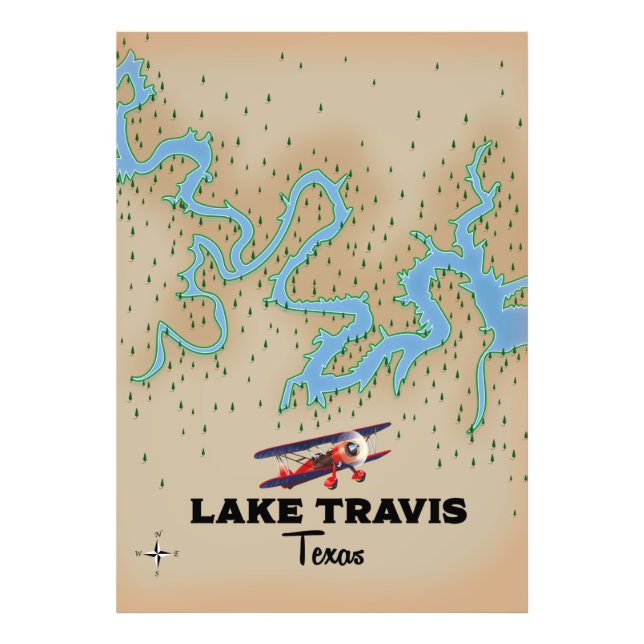 Lake Travis Texas Map Fotodruck (Vorne)