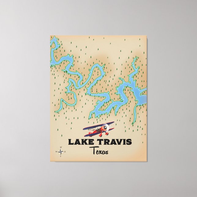 Lake Travis Texas Map Leinwanddruck (Vorderseite)