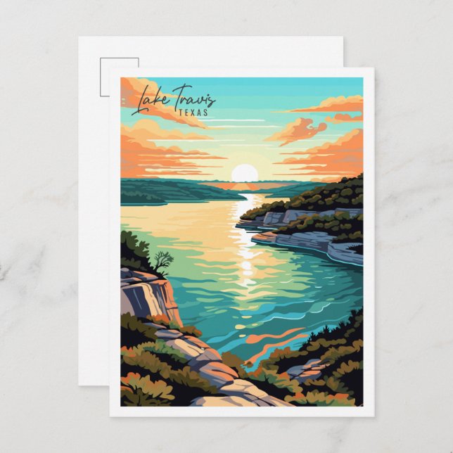 Lake Travis Texas USA Vintage Illustration Postkarte (Vorne/Hinten)