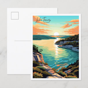 Lake Travis Texas USA Vintage-Reiseillustration Postkarte