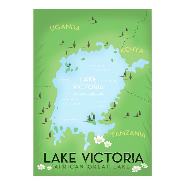 Lake Victoria Map - Africa Great Lake travel Art. Fotodruck (Vorne)