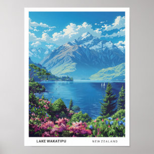 Lake Wakatipu New Zealand Vintage Travel Poster