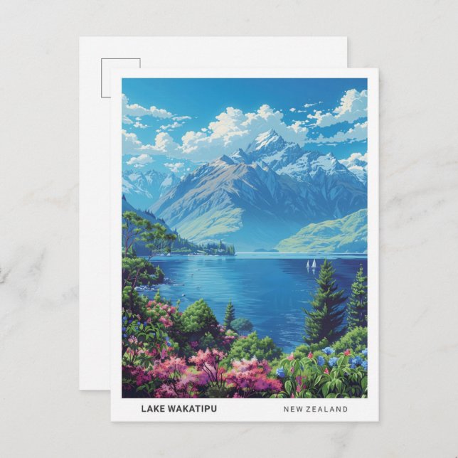 Lake Wakatipu New Zealand Vintage Travel Postkarte (Vorne/Hinten)