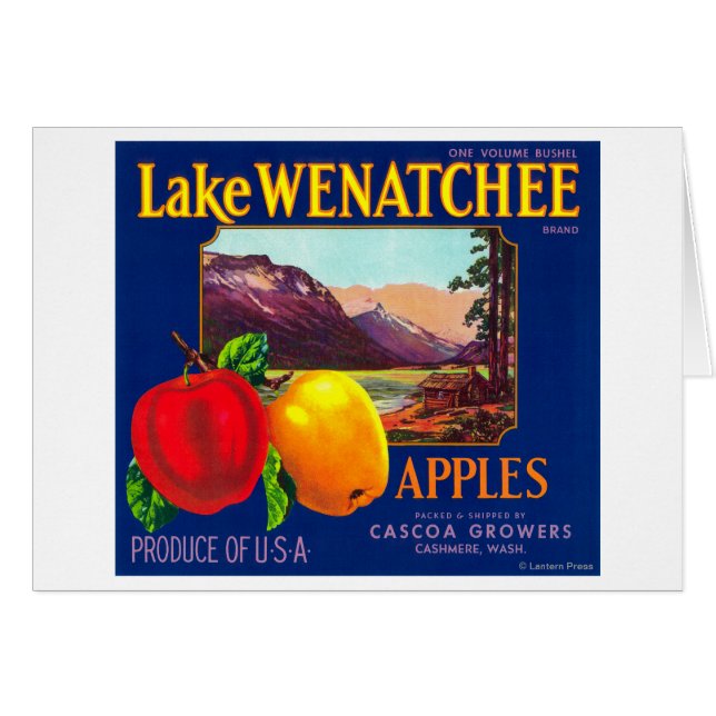 Lake Wenatchee Apple Label (blau) - Cashmere, WA (Vorderseite (Horizontal))
