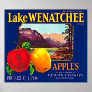 Lake Wenatchee Apple Label (blau) - Cashmere, WA Poster