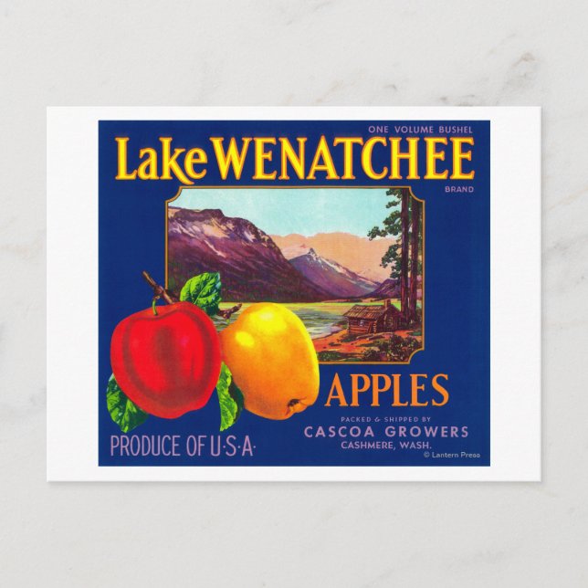 Lake Wenatchee Apple Label (blau) - Cashmere, WA Postkarte (Vorderseite)