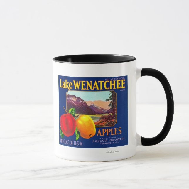 Lake Wenatchee Apple Label (blau) - Cashmere, WA Tasse (Rechts)