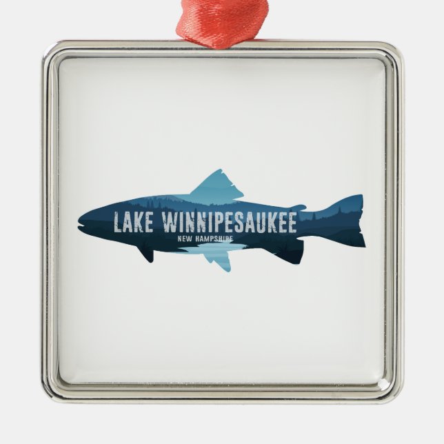 Lake Winnipesaukee New Hampshire Fisch Ornament Aus Metall (Vorne)