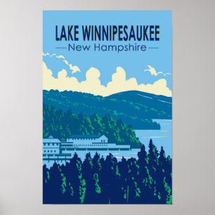 Lake Winnipesaukee New Hampshire Reise Kunst Retro Poster