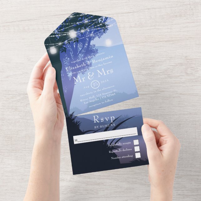 Lake Woodland Forest Mason Jars Wedding All In One Einladung (Abreißen)