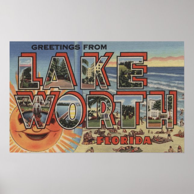 Lake Worth, Florida - Große Briefmarkenszenen Poster (Vorne)