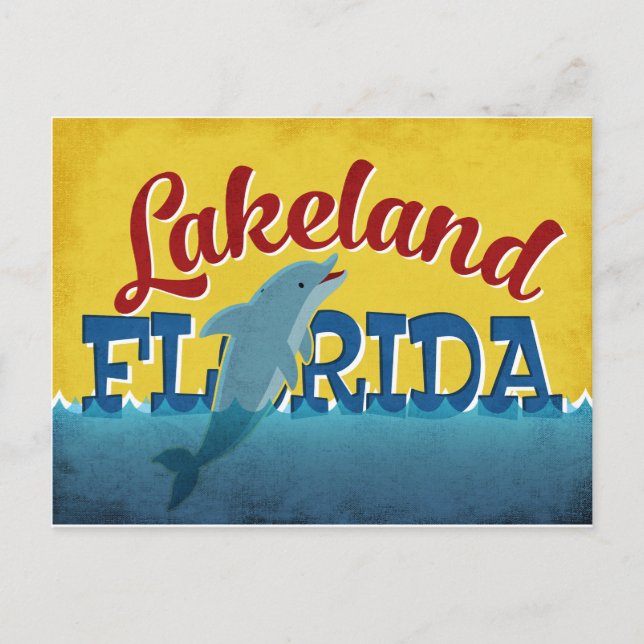 Lakeland Florida Dolphin Retro Vintage Reise Postkarte (Vorderseite)