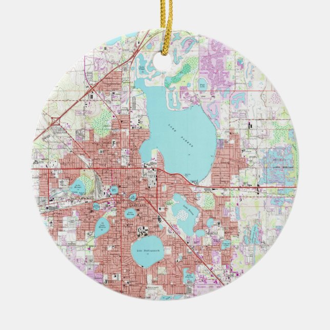 Lakeland Florida Map (1975) Keramik Ornament (Vorne)
