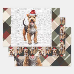 Lakeland Terrier Christmas Dog Red and Green Karie Geschenkpapier Set