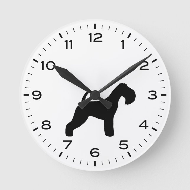 Lakeland Terrier Dog Breed Silhouette Runde Wanduhr (Vorderseite)