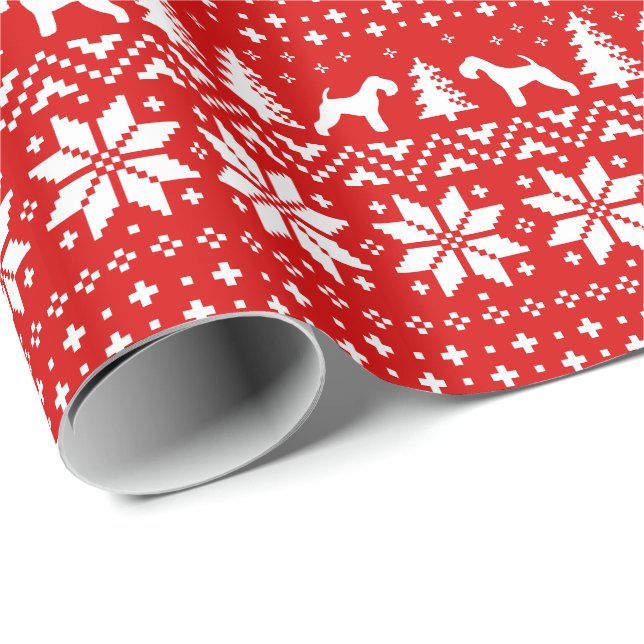 Lakeland Terrier Dog Silhouetten Weihnachtsfeierta Geschenkpapier (Rolleneckpunkt)