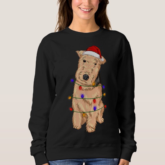 Lakeland Terrier Dog Tragen Weihnachtshut Lichter Sweatshirt (Vorderseite)