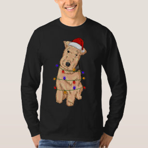 Lakeland Terrier Dog Tragen Weihnachtshut Lichter T-Shirt