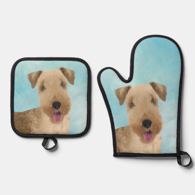 Lakeland Terrier Painting Niedliche Original Dog A Ofenhandschuh & Topflappen-Set (Vorderseite)