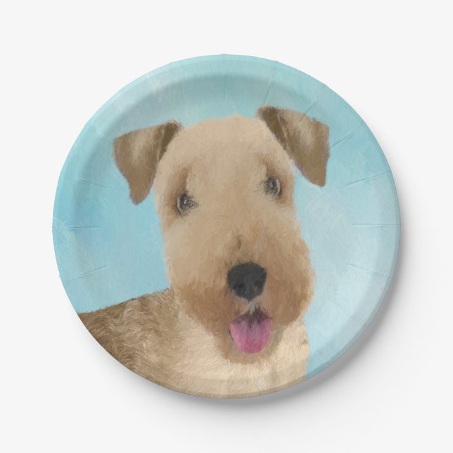 Lakeland Terrier Painting - Niedliche Original Dog Pappteller (Vorderseite)