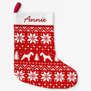 Lakeland Terrier Silhouetten Muster Rot und Weiß Kleiner Weihnachtsstrumpf
