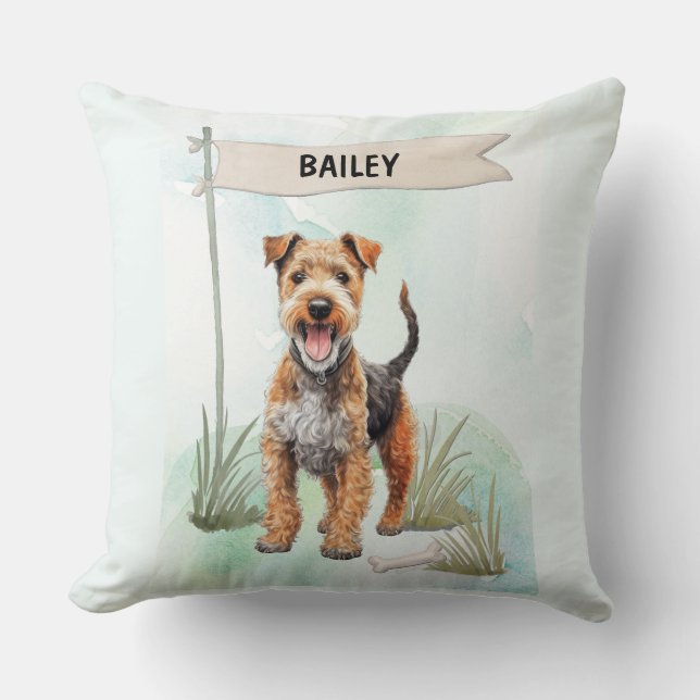 Lakeland Terrier Watercolor Personalized Dog Kissen (Vorderseite)