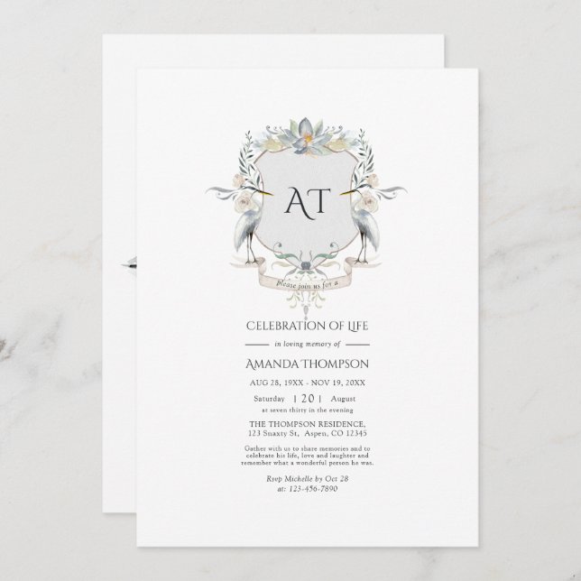 Lakeside Monogram Laurel Wappen Celebration of Lif Einladung (Vorne/Hinten)