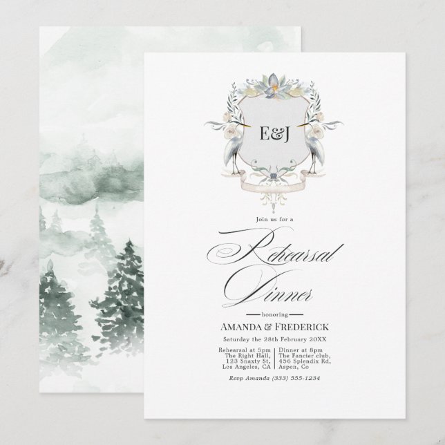 Lakeside Monogram Laurel Wappen Probe Dinner Einladung (Vorne/Hinten)