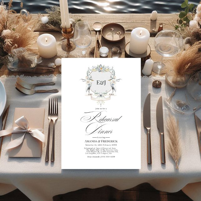 Lakeside Monogram Laurel Wappen Probe Dinner Einladung (Lakeside Monogram Laurel Crest Rehearsal Dinner Invitation)