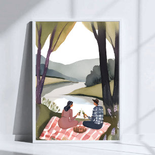 Lakeside Picnic   Natur Aquarellmalerei Poster