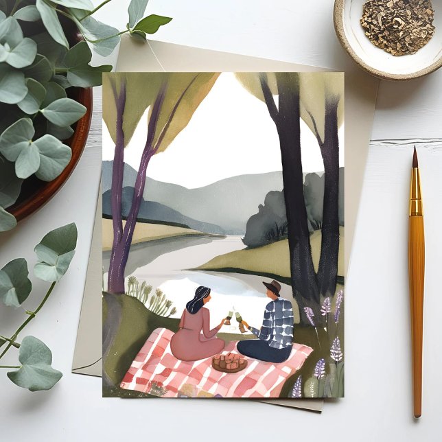 Lakeside Picnic | Natur Aquarellmalerei Postkarte (Von Creator hochgeladen)