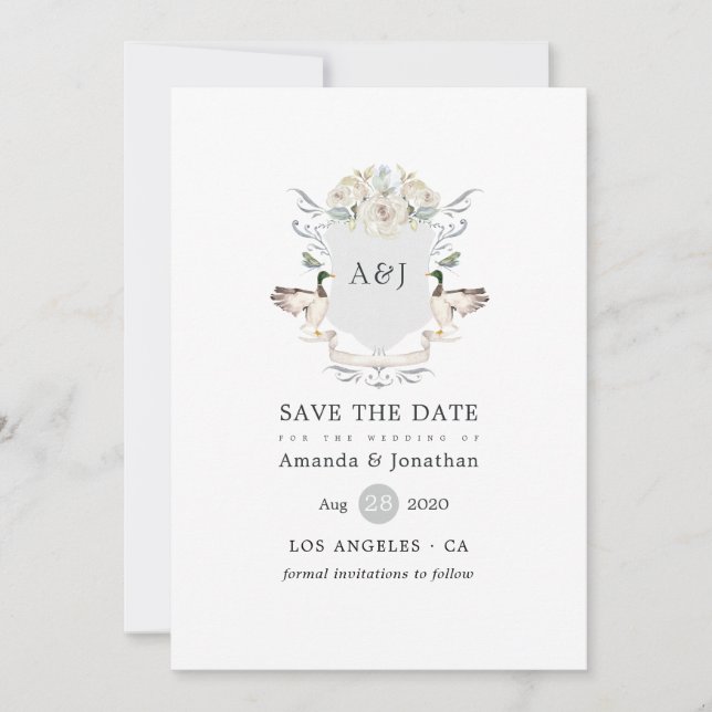 Lakeside Wedding Monogram Wappen Save The Date (Vorderseite)
