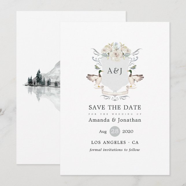 Lakeside Wedding Monogram Wappen Save The Date (Vorne/Hinten)