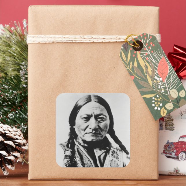 Lakota Chefübergabe: Sich auf Bull Fort Buford set Quadratischer Aufkleber (Feiertag)