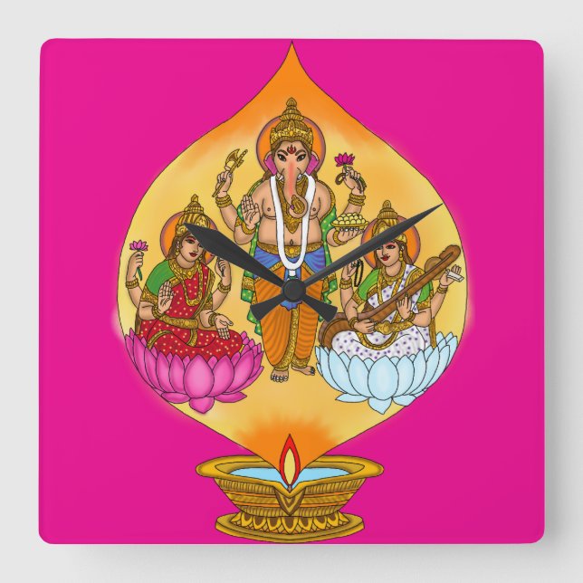 Lakshmi Ganesh Wall Clock Quadratische Wanduhr (Vorderseite)