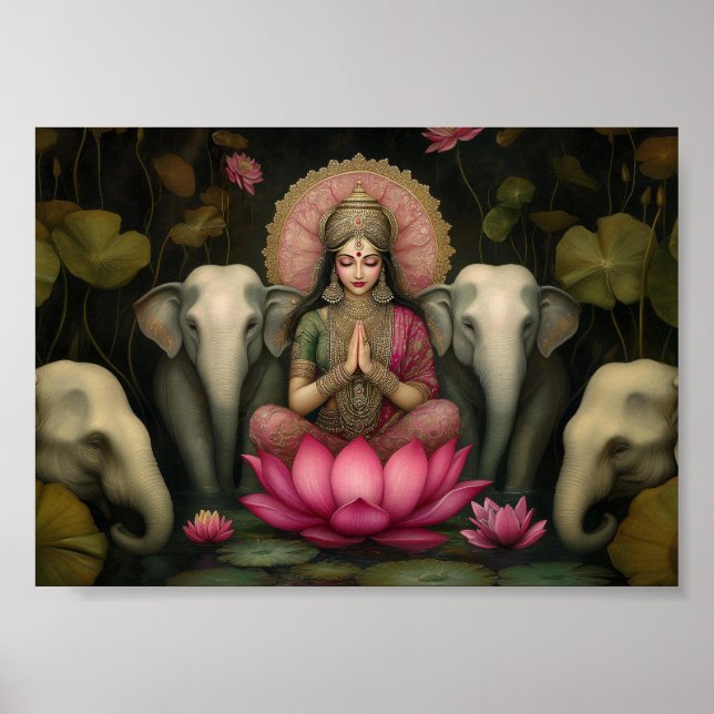 Lakshmi Goddess Art Print: Hindu Lotus Elephants Poster (Vorne)