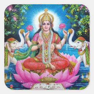 Lakshmi Göttin des Reichtums, des Glückes und de Quadratischer Aufkleber