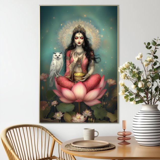Lakshmi Hinduistische Göttin des Wohlstands Eule L Poster (Von Creator hochgeladen)