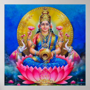 Lakshmi mit einem Kalasha von S Murugakanni Poster