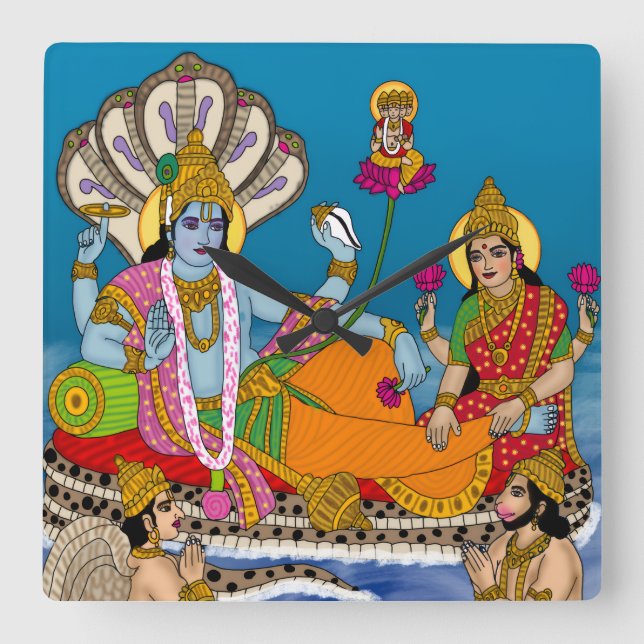 Lakshmi-Narayan-Uhr Quadratische Wanduhr (Vorderseite)