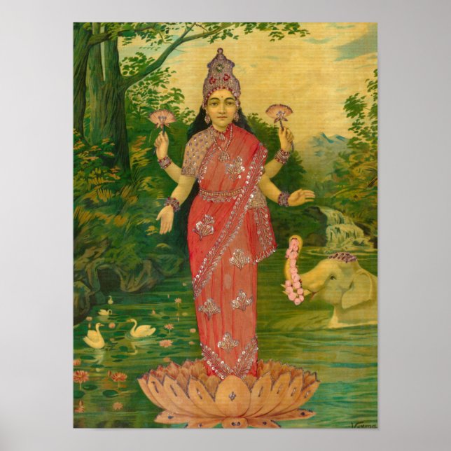 Lakshmi von Raja Ravi Varma Poster (Vorne)
