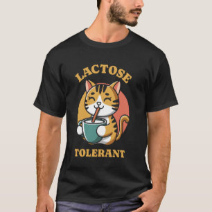 Laktose-Toleranter Lustiger Katze Trinkender Retro T-Shirt